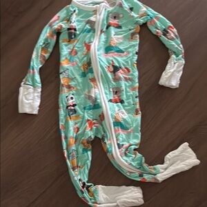 Little Sleepies Green and White Footies One Piece